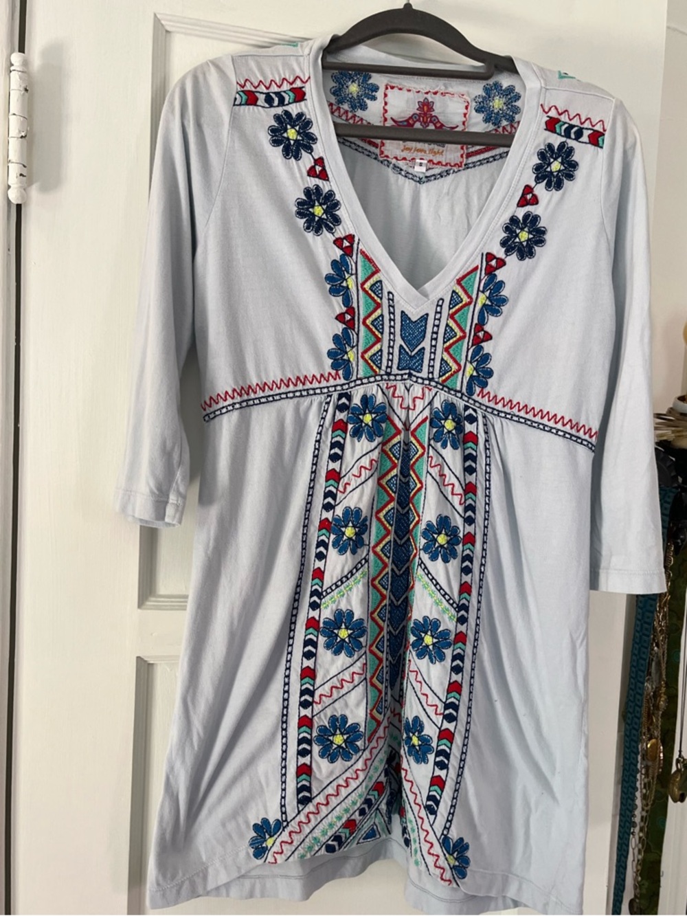 BIYA by Johnny Was Embroidered corton Tunic Top - Light Blue (S)